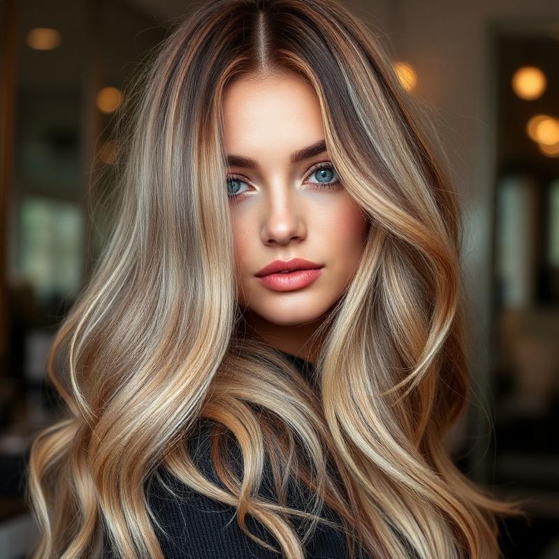 Hair model with balayage highlights