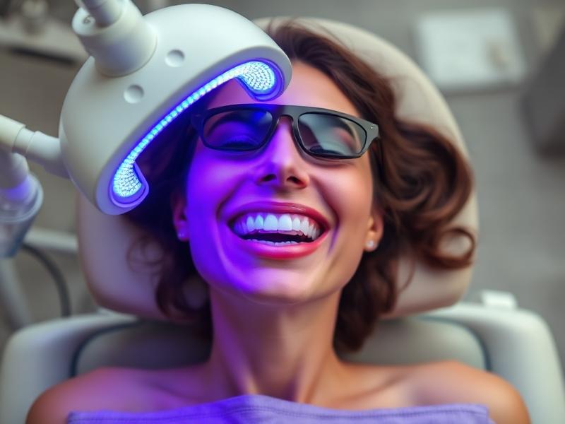 LED teeth whitening treatment in progress