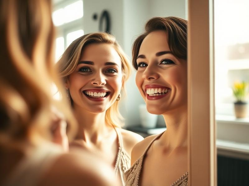 Client admiring white smile in mirror